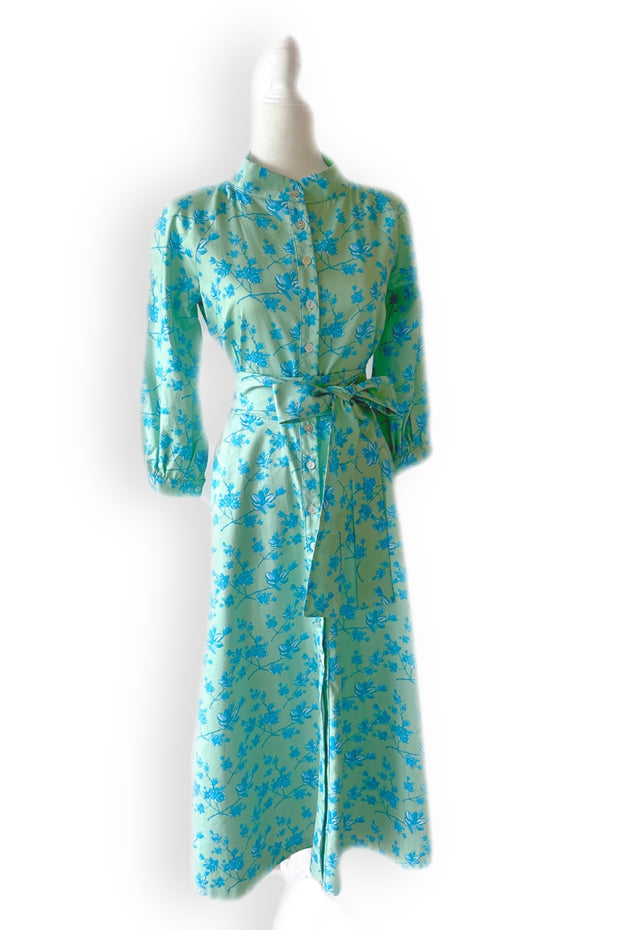 Charleston Midi Dress in Pistachio and Teal Blooms