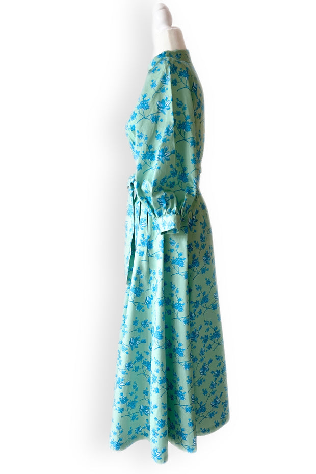Charleston Midi Dress in Pistachio and Teal Blooms