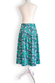 Yoke Skirt in Vermillion and Navy Camellias Print