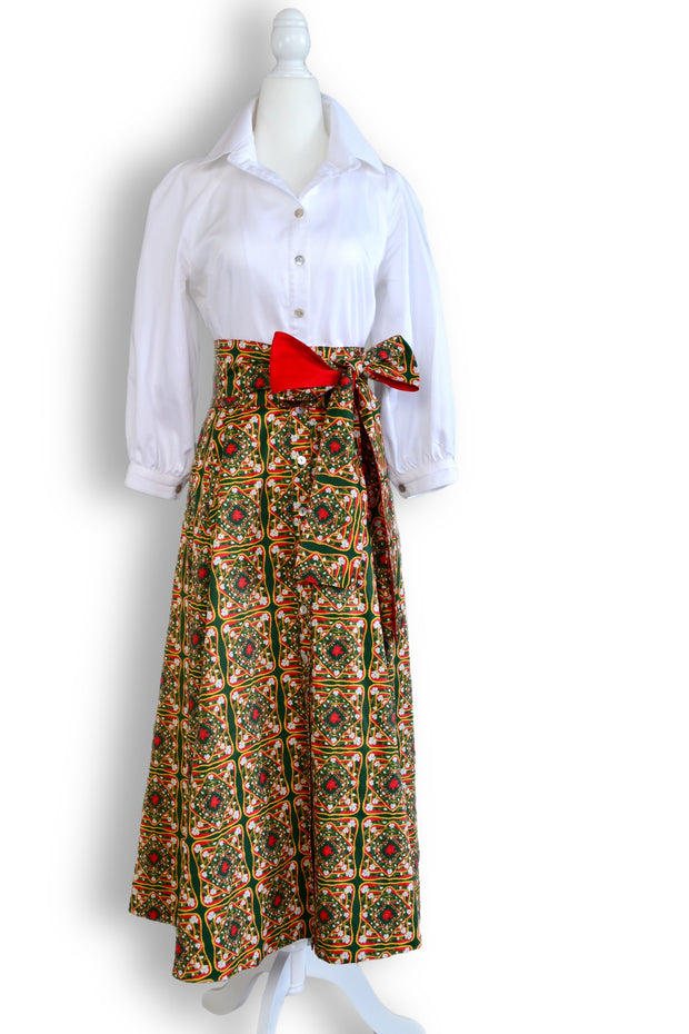 Charleston Dress with Collar in Christmas Tile and White