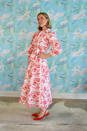 Charleston Dress with Collar in Red Toile