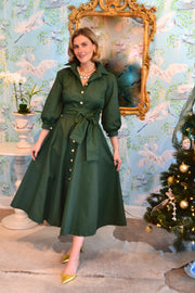 Charleston Dress with Collar in Forest Green