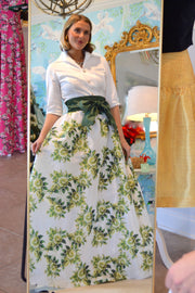 Taffeta Ball Skirt in Green Camellias
