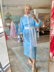 Charleston Midi Dress with Straight Skirt in Sky Blue