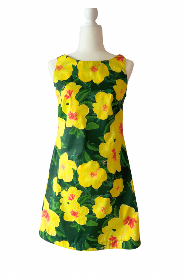 Georgetown Shift Dress in Yellow Hibiscus