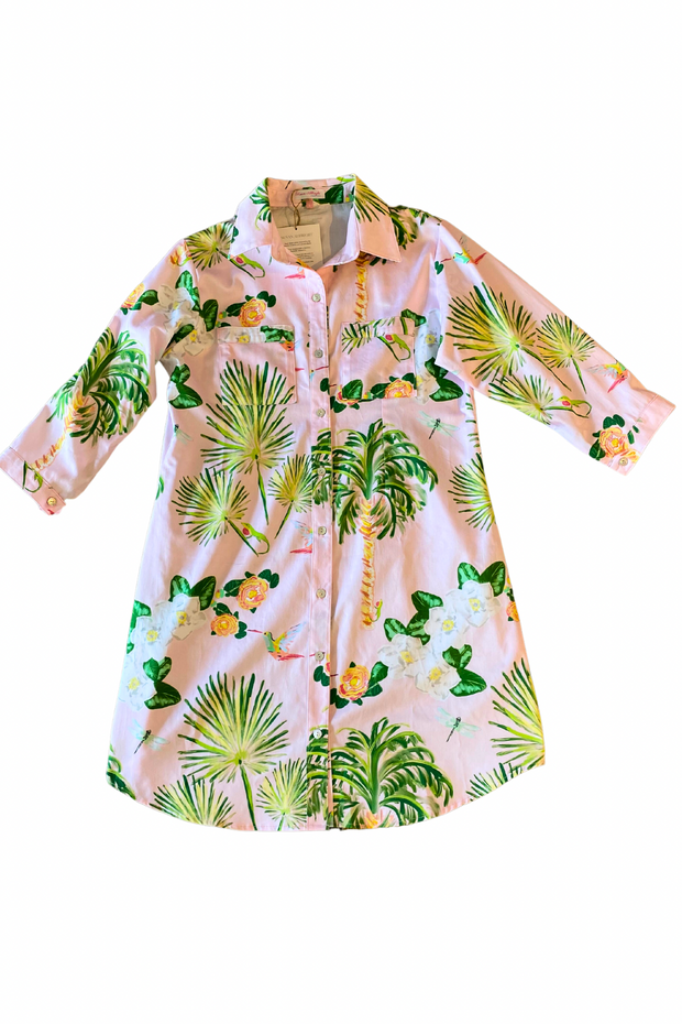 Waverly Shirtdress in Pink Tropical Garden