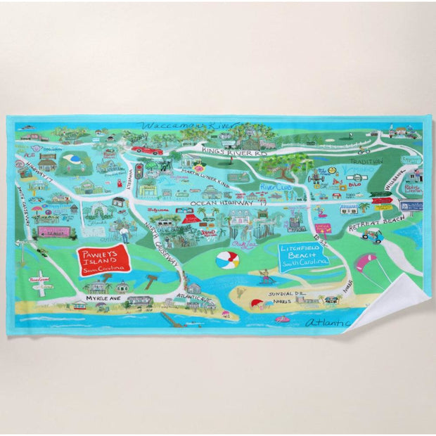 Pawleys Island/Litchfield Map Beach Towel