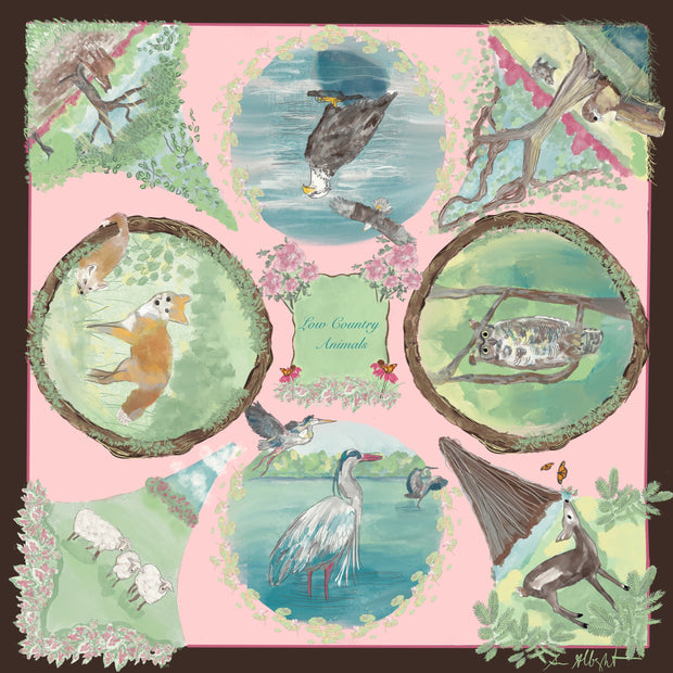 Luxe Silk Twill Scarf- Low Country Animals