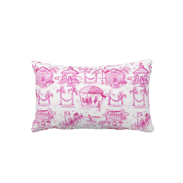 Pawleys Toile Cotton Lumbar Pillow in Blue or Pink