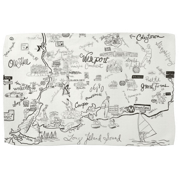 Westport Map Kitchen Towel in Black and White