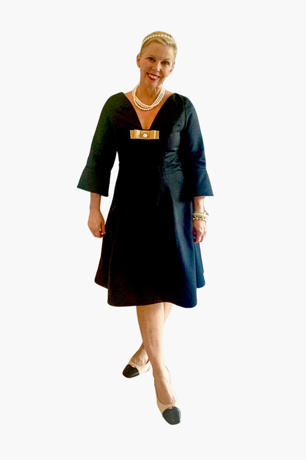 Savannah Dress in Black Cotton Piqué