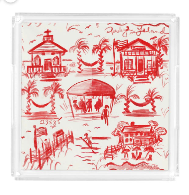 Small Pawleys Island Toile Tray- Red, Blue or Pink