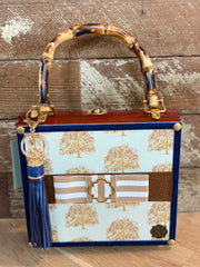 Cigar Box Clutch- Navy Mountain Toile and Fall Trees