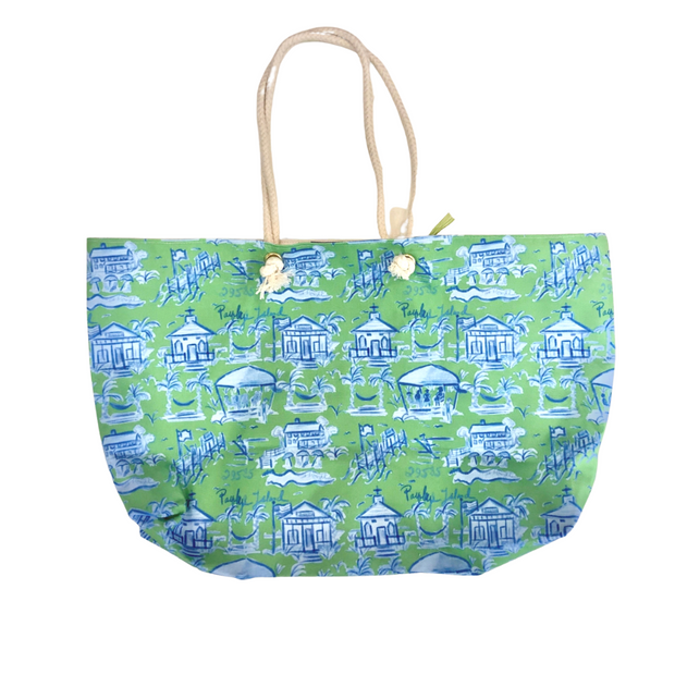 Pawleys Toile Rope Tote- Green or Turquiose