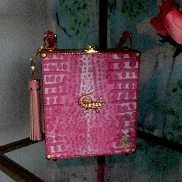 Cigar Boc Clutch in pink toile and pink gator