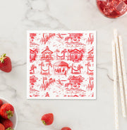 Red Pawleys Toile Paper Cocktail Napkins- Set of 8