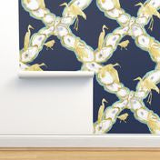 Oyster Lattice and Coastal Birds Peel and Stick Wallpaper in Navy or White