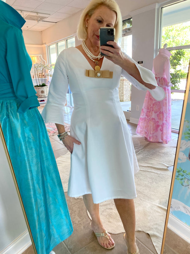 Savannah Dress in White Cotton Piqué